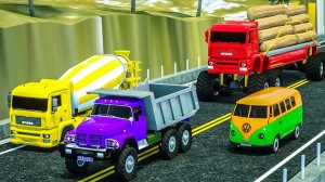 Гигантский КАМАЗ на огромных колёсах переезжает яму с машинами — Мультик про супергрузовик #4