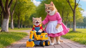 🎁🐱 Мама-кошка подарила котенку игрушечный экскаватор!#Восхитительный момент подарка