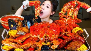 Мукбанг - морепродукты и краб и креветки - большая порция