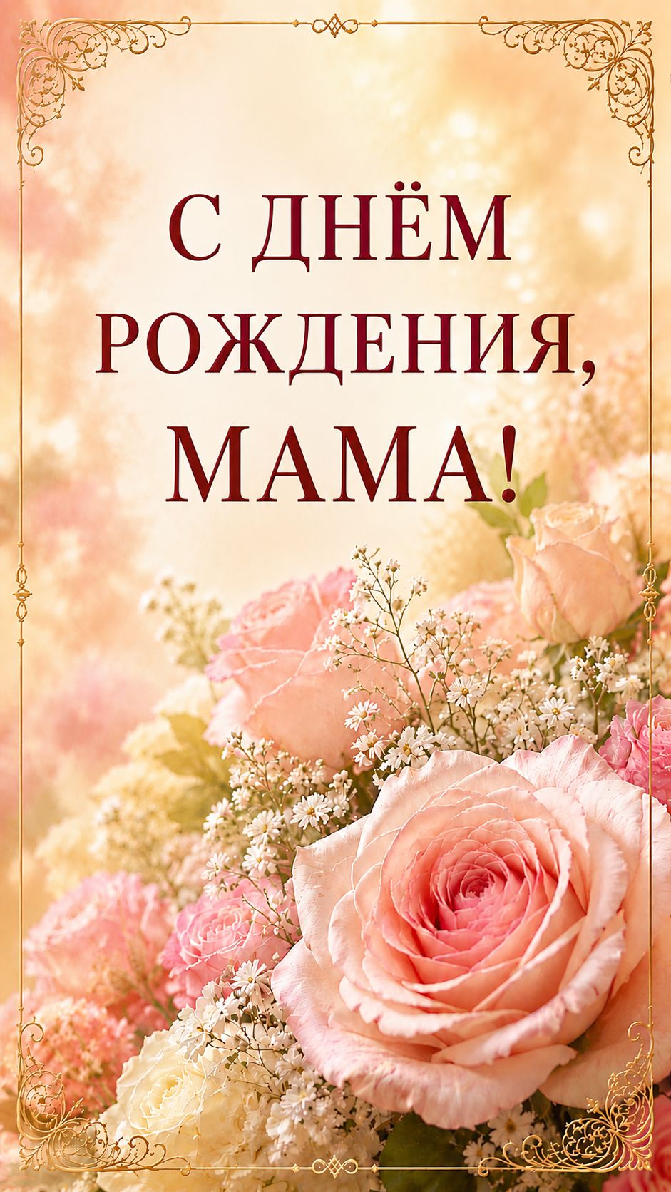 С Днём Рождения, Мама! Поздравляем!(Розы, дождинки).