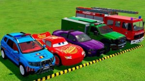 DACIA, MCQUEEN, ПОЛИЦЕЙСКИЕ МАШИНЫ FORD, СКОРАЯ ПОМОЩЬ, ПЕРЕВОЗЯЩАЯ ЭКСТРЕННЫЕ СЛУЧАИ НА ГРУЗОВИКАХ