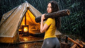 🌧️ Девушка отправилась в одиночный кемпинг и столкнулась с сильным дождём. Она промокла до нитки