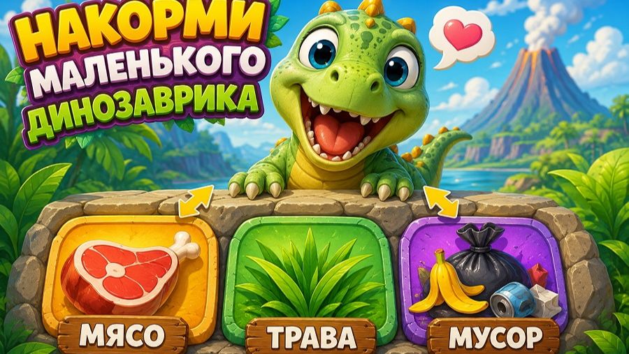 Динозаврик! Накорми маленьгоко динозаврика! Игра как мультик!