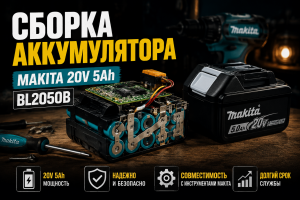 Сборка альтернативного аккумулятора Makita 20 В 5 А·ч BL2050B