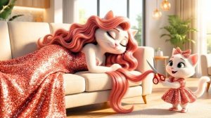 Непослушный котенок подстриг мамины волосы ✂️ ради плюшевого мишки🧸 | AI Cat Story  #aicatstory