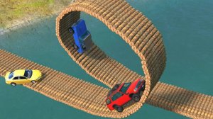 Мультик_ Безумный трюк на мосту из брёвен — Машины против преград в BeamNG.drive