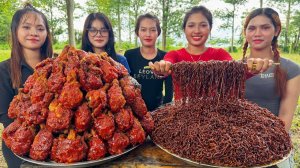 Девушки показывают потрясающий рецепт хрустящей курицы и черной лапши — деревенская кухня