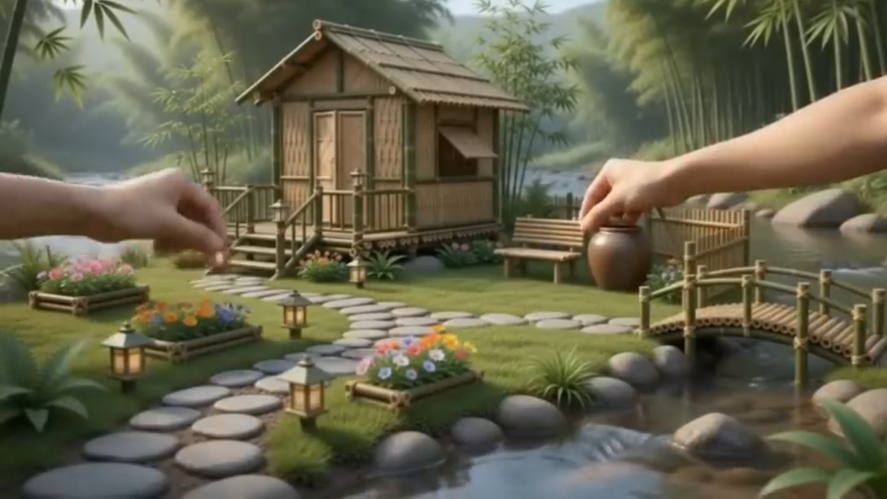 Building A Miniature Bamboo House 🌿 Ai ASMR For Relax. ИИ АСМР про строительство дома из бамбука