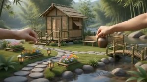 Building a Miniature Bamboo House 🌿 Ai ASMR for Relax. ИИ АСМР про строительство дома из бамбука