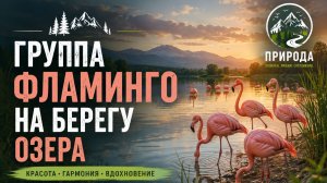 Группа фламинго на берегу озера