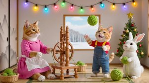 🧶🐱 Мама-кошка и рыжий котенок вместе вяжут уютный шарф… Самый милый момент на свете!😻💖