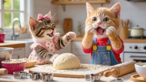 Рыжие котята изо всех сил пытаются приготовить пончики… пока бабушка-кошка не вмешивается,