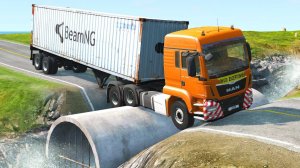 Мультик_ Бетонная труба против машин и дорожной ямы — BeamNG.drive