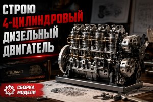 Сборка миниатюрной модели 4-цилиндрового дизельного двигателя