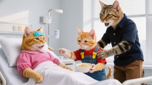 💔🐾 Рыжий котенок и папа-кот заботятся о раненой маме-кошке — слезливое путешествие, полное