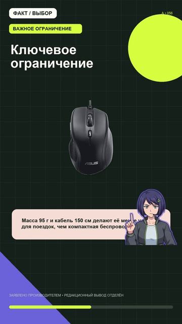 ASUS UX300 PRO Wired Mouse: кому подходит, ключевое ограничение и что проверить до заказа.