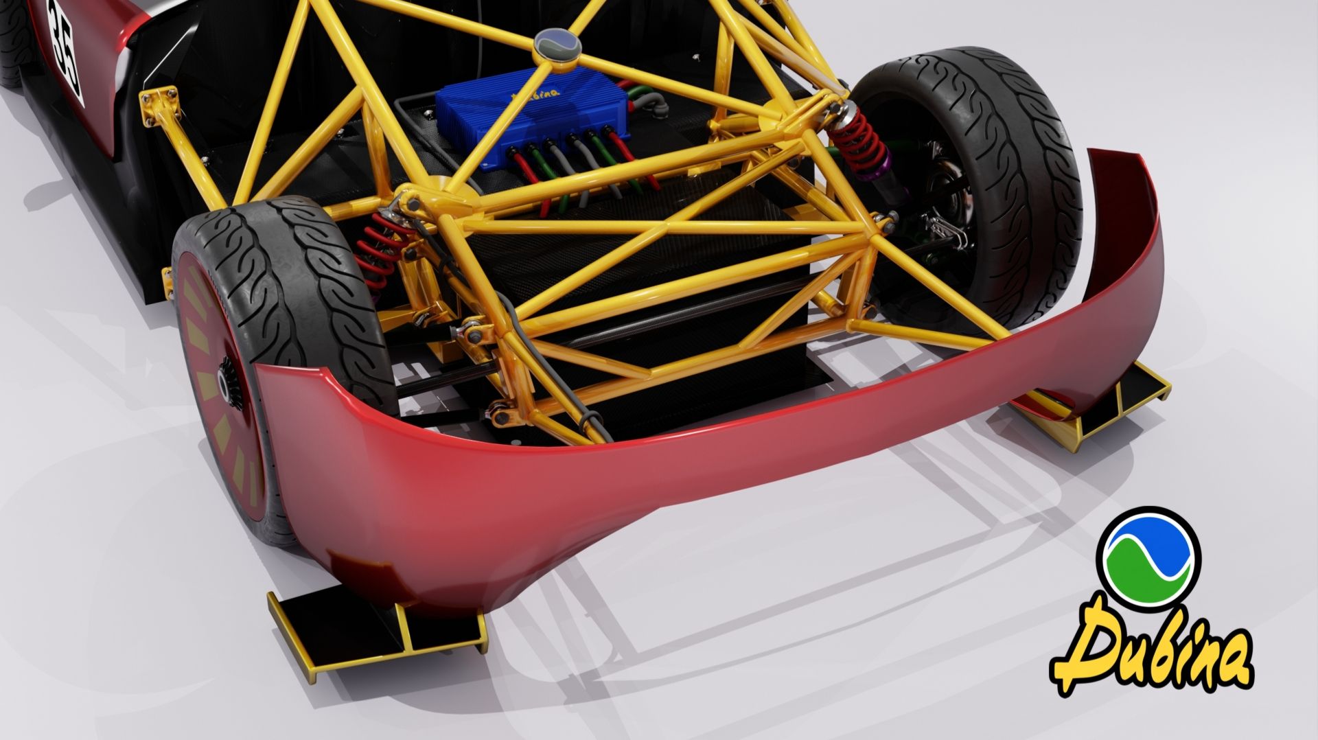 Установка заднего бампера на электрический суперкар Evo в 3D-конструкторе Dubina