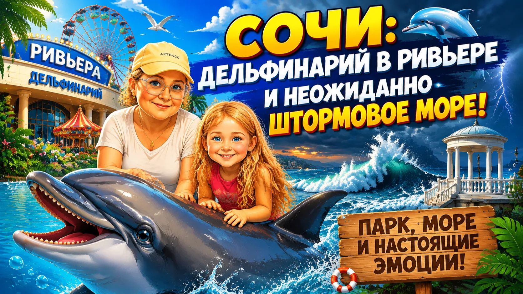 Сочи: дельфинарий в Ривьере и штормящее море.