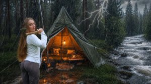 ⛈️ 35 ЧАСОВ В ОДИНОЧЕСТВЕ ВО ВРЕМЯ ГРОЗЫ | КЕМПИНГ-СОЛО, ДРОВЯНАЯ ПЕЧЬ И РЫБАЛКА.