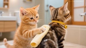 Котята играют в песочнице
