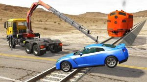 Мультик_ Крушение машин на рельсах — Спасательный кран спешит на помощь _ BeamNG.drive