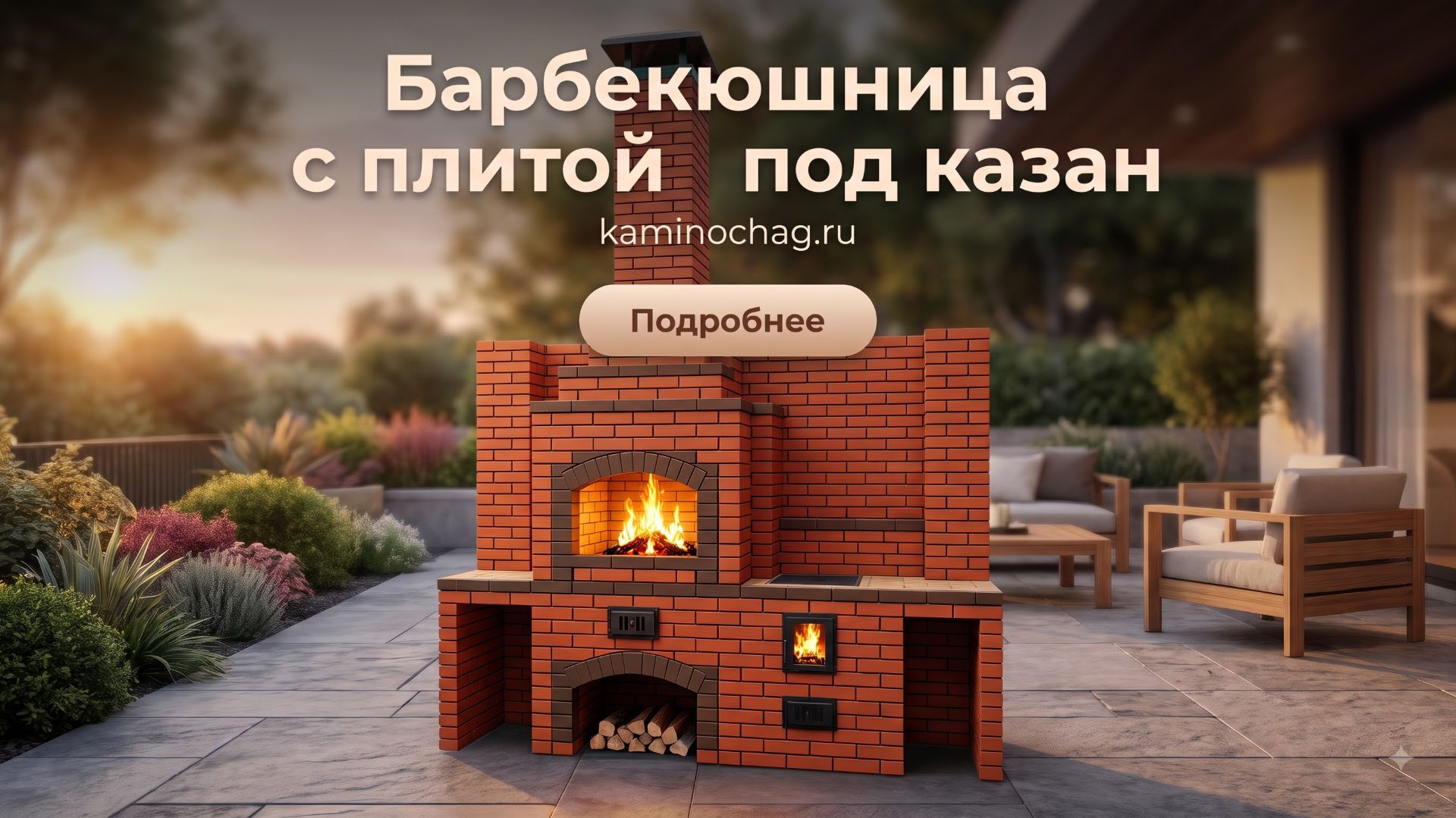 Барбекюшница из кирпича с плитой под казан