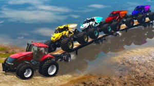 Мультик_ Перевозка тягачей с плоской платформой и тралом через болото в BeamNG.drive