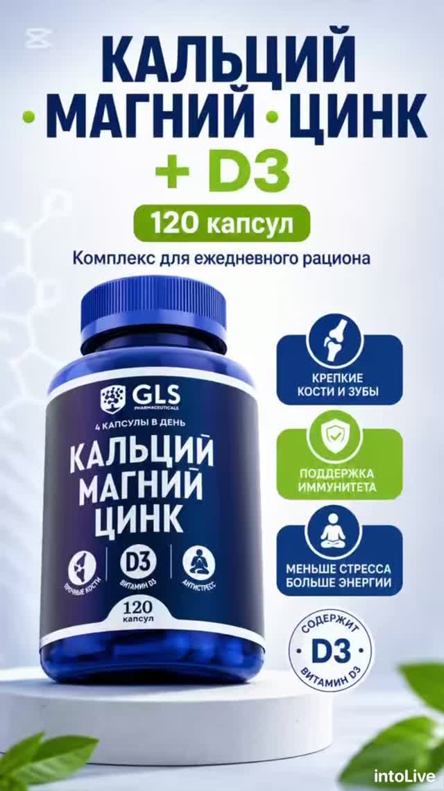 Кальций Магний Цинк D3 GLS — скидка до 15% по промокоду