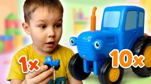 СЕРЁЖА ИГРАЕТ С СИНИМ ТРАКТОРОМ, ПОЛИВАЛКОЙ И ГРУЗОВИКОМ