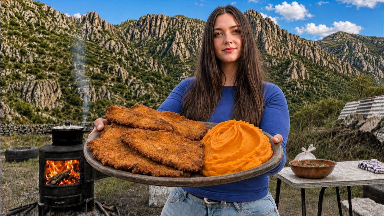 Сельская жизнь в Аргентине: хрустящие котлеты в панировке с вкуснейшим овощным пюре.