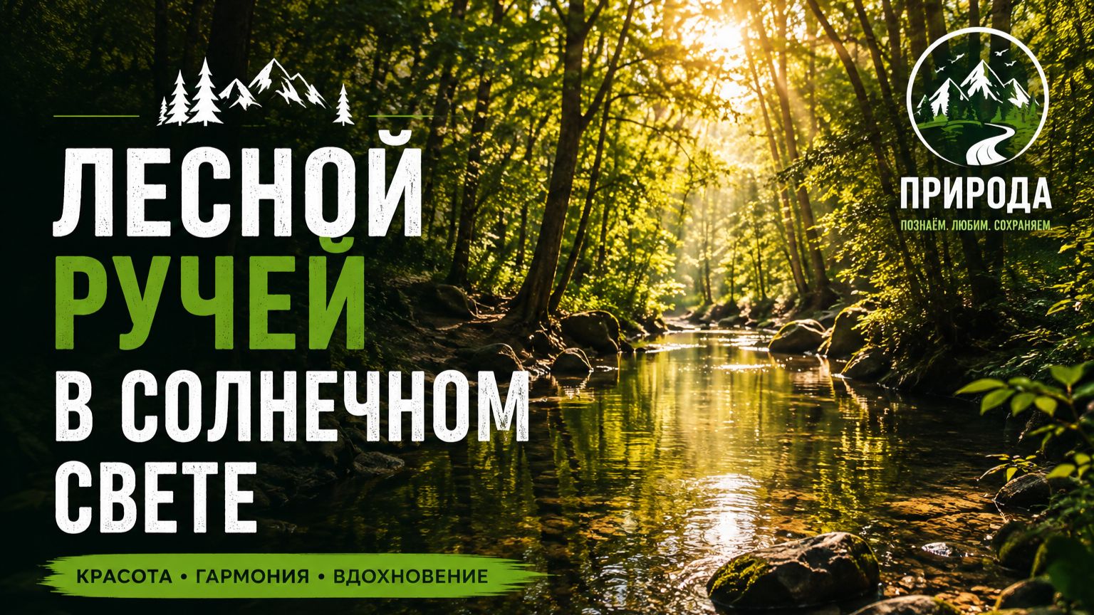 Лесной ручей в солнечном свете