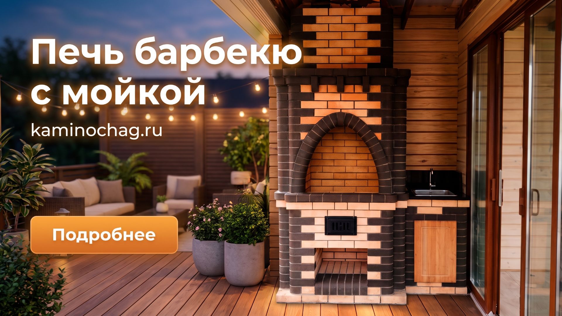 Печь барбекю из кирпича с мойкой