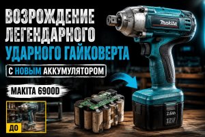 Восстановление винтажного аккумуляторного гайковёрта Makita 6900D с новым аккумулятором