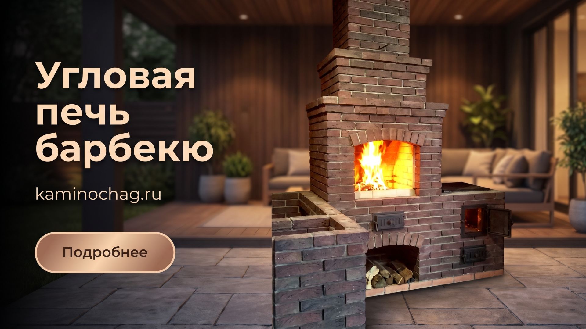 Угловая печь барбекю из кирпича Донские Зори