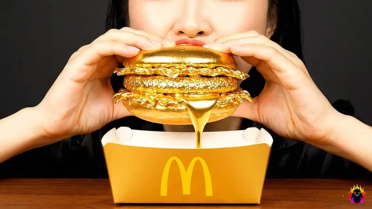 Золотая картошка фри и фастфуд AI ASMR Mukbang Eating (на удивление удовлетворительно)
