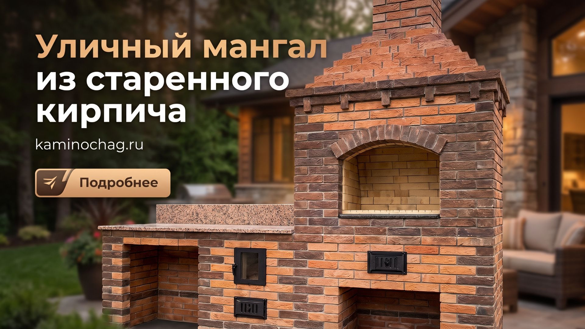 Уличный мангал барбекю из старенного кирпича