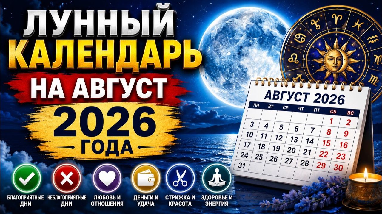 Лунный Календарь на Август 2026 года