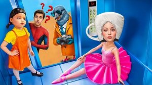 Детективный челлендж! Балерина Капучина против Korean Game Doll против Человека-паука!