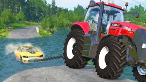 Мультик_ Спасаем застрявшие в воде машины на тракторе — BeamNG.drive