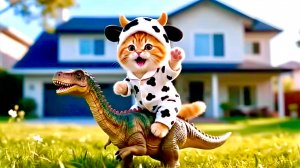 Мама кошка и котенок и Динозавр  ❤️ Милые ИИ Мультики для Детей