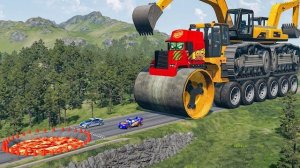 Гигантский бульдозер-дробилка Mack Truck Eater против Молнии Маккуина и полицейской машины в гонках