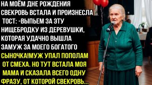 На моём дне рождения свекровь подняла бокал и сказала тост: За нищебродку,которой повезло! Но потом.