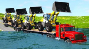 Мультик_ Спасаем бульдозер и грузовик с прицепом из глубокой воды — BeamNG.drive