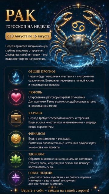 Рак. Полный гороскоп  на неделю с 10 Августа по 16 Августа