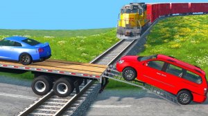Мультик_ Спасаем застрявшие машины от поезда и глубокой воды — BeamNG.drive