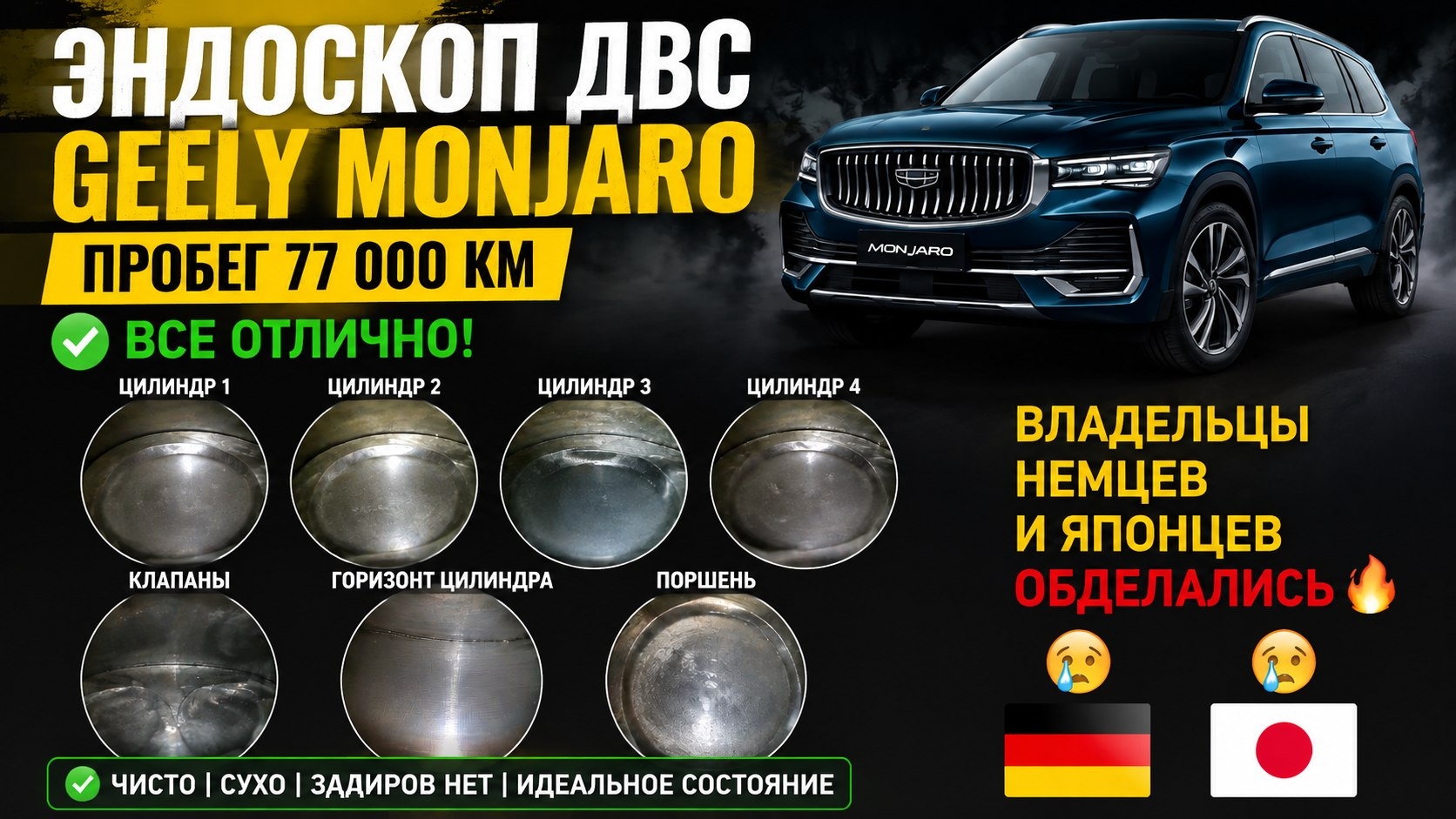 Эндоскоп Двигателя Geely Monjaro с пробегом 77000 км. Все в хлам? Капиталка на подходе?Как бы не так
