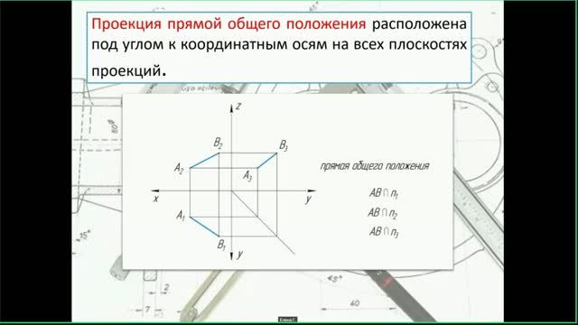 Положения прямых относительно плоскостей проекций. Лекция
