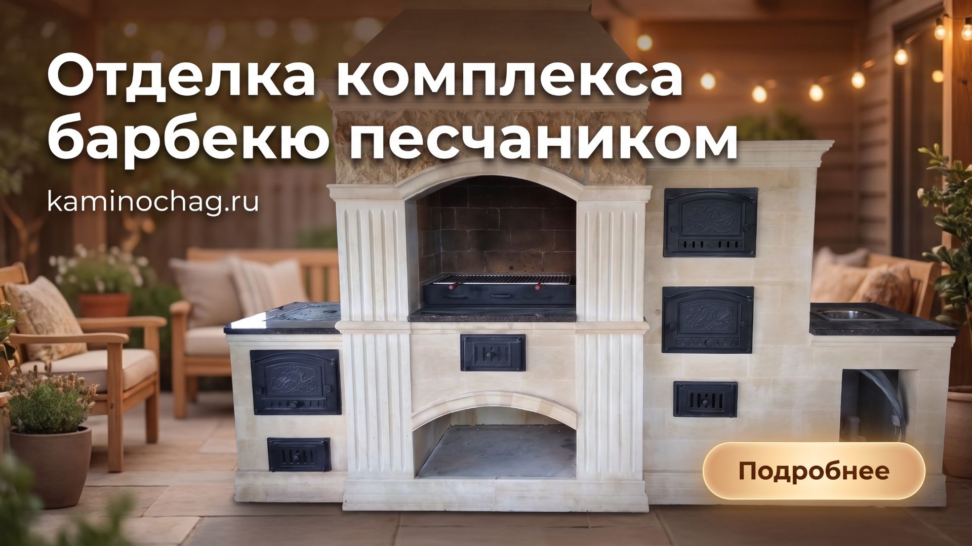Отделка комплекса барбекю песчаником и гранитом