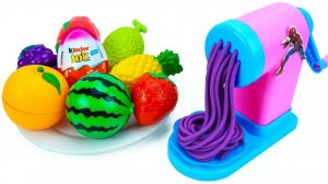 Удовлетворительное видео l Нодли Playdoh с яйцами-сюрпризами и нарезкой фруктов ASMR   Рад