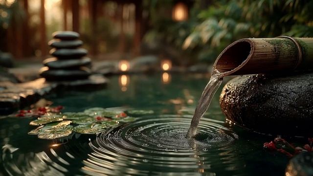 Скрытый японский сад 🌿 Дзен-фонтан, звуки воды и спокойная музыка | Более 4 часов